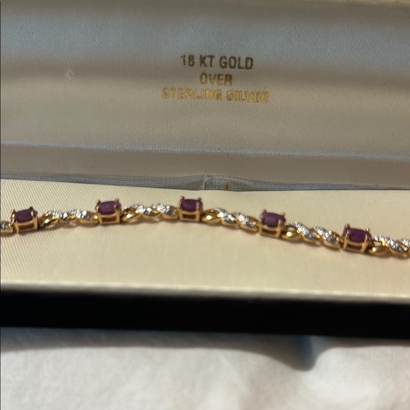 18 KT Gold and Sterling Silver Bracelet with Purple Stones - Picture 2 of 7